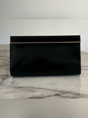 Jimmy Choo black patent Leather Frame Clutch with Gold Trim